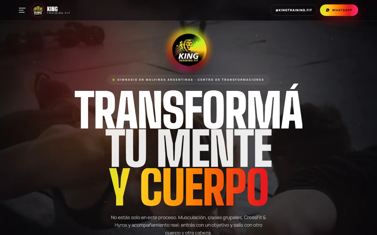Portada del sitio de King Training Fit con el titular Transformá tu mente y cuerpo
